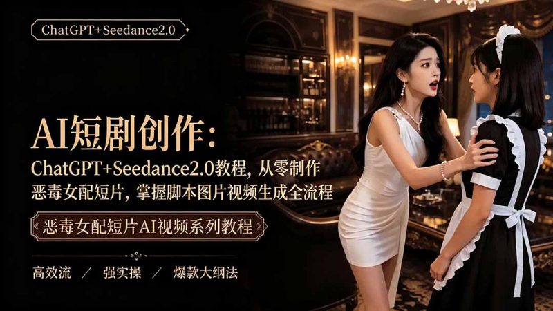 AI短剧创作:ChatGPT+Seedance2.0教程,从零制作恶毒女配短片,掌握脚本图片视频生成全流程-紫橙项目网