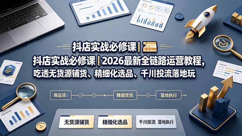 抖店实战必修课|2026最新全链路运营教程,吃透无货源铺货、精细化选品、千川投流落地玩法-紫橙项目网