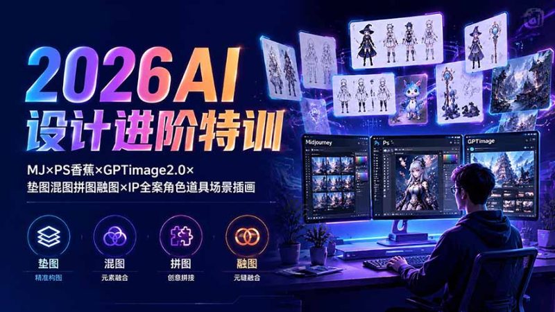 2026AI设计进阶特训:MJ×PS香蕉×GPTimage2.0×垫图混图拼图融图×IP全案角色道具场景插画-紫橙项目网
