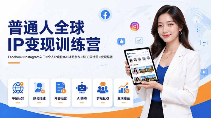 普通人全球IP变现训练营:Facebook×Instagram入门×个人IP定位×AI辅助创作×前30天运营×变现路径-紫橙项目网