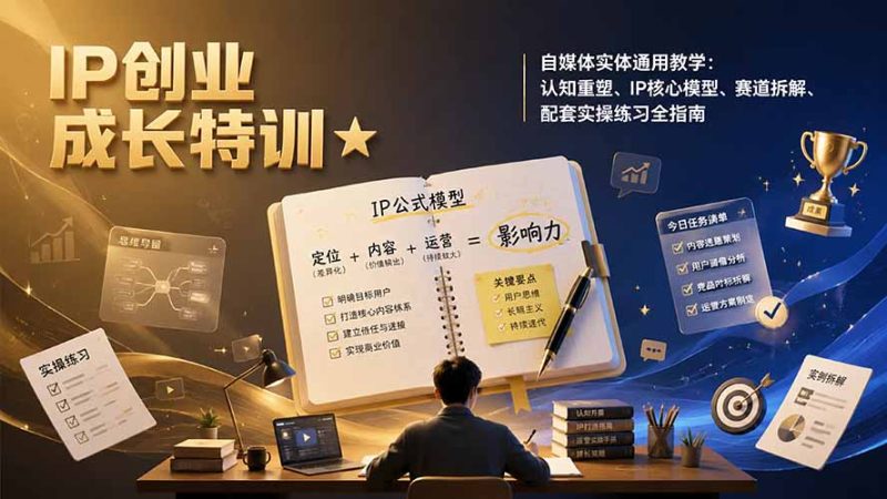 IP创业成长特训★自媒体实体通用教学:认知重塑、IP核心模型、赛道拆解、配套实操练习全指南-紫橙项目网