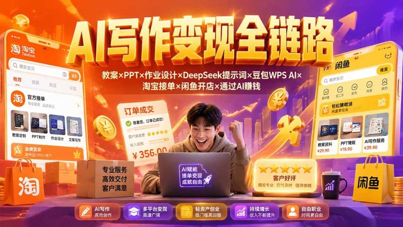 2026AI写作变现全链路:教案×PPT×作业设计×DeepSeek提示词×豆包WPS AI×淘宝接单×闲鱼开店×通过AI賺钱-紫橙项目网