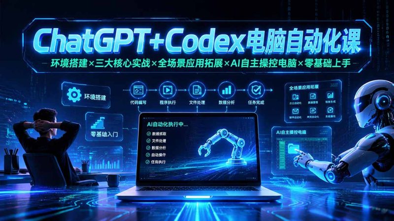 ChatGPT+Codex电脑自动化课:环境搭建×三大核心实战×全场景应用拓展×AI自主操控电脑×零基础上手-紫橙项目网