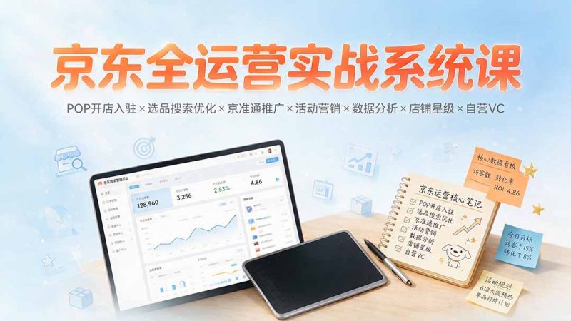 京东全运营实战系统课:POP开店入驻×选品搜索优化×京准通推广×活动营销×数据分析×店铺星级×自营VC-紫橙项目网