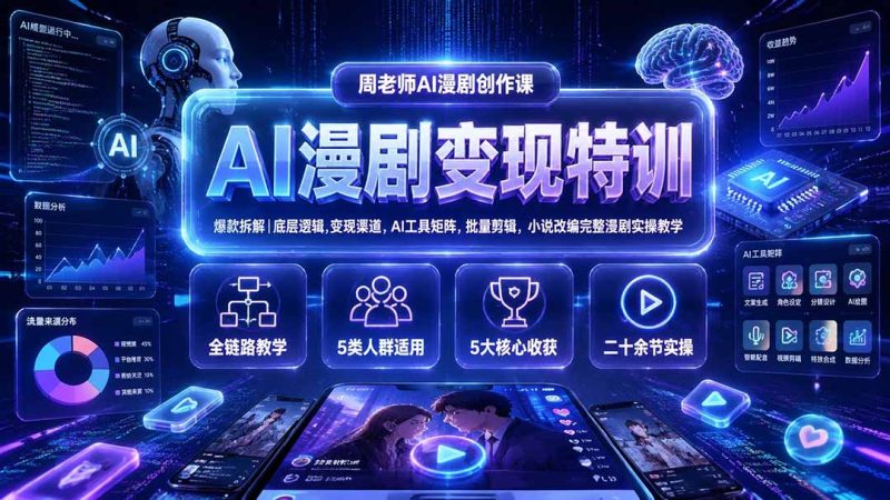 AI漫剧变现特训★爆款拆解|底层逻辑,变现渠道,AI工具矩阵,批量剪辑,小说改编完整漫剧实操教学-紫橙项目网