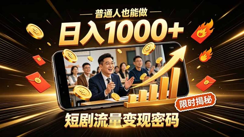 一部手机做短剧分发,不用真人出镜、不用拍摄剧本,快手流量变现日赚千元-紫橙项目网