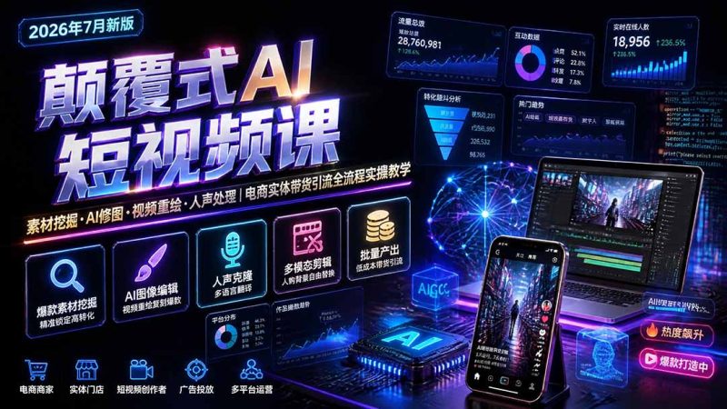 颠覆式AI短视频课|素材挖掘,AI修图,视频重绘,人声处理|电商实体带货引流全流程实操教学-紫橙项目网