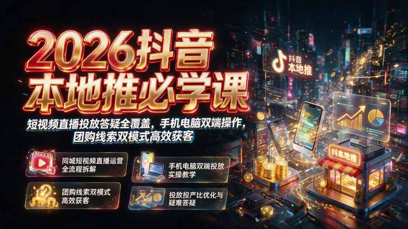 2026抖音本地推必学课|短视频直播投放答疑全覆盖,手机电脑双端操作,团购线索双模式高效获客-紫橙项目网