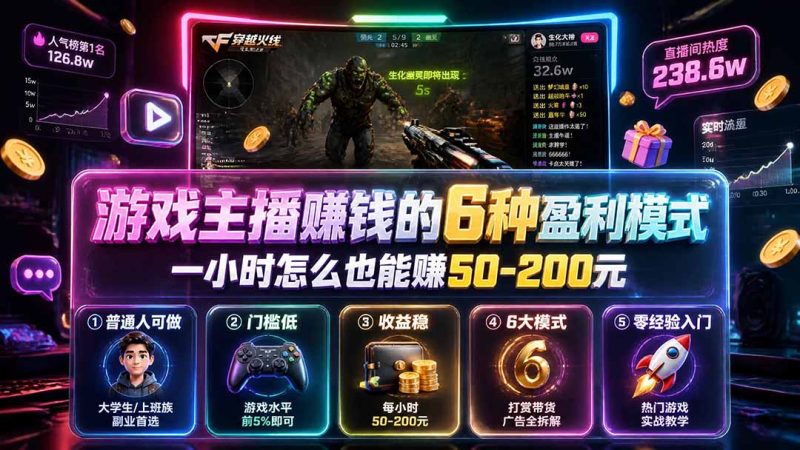 付费文章:游戏主播赚钱的6种盈利模式,一小时怎么也能赚50-200元-紫橙项目网