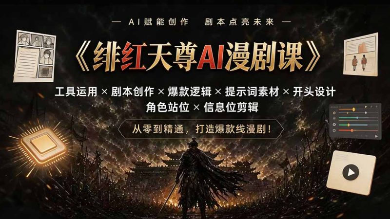 绯红天尊AI漫剧课|工具运用×剧本创作×爆款逻辑×提示词素材×开头设计×角色站位×信息位剪辑-紫橙项目网