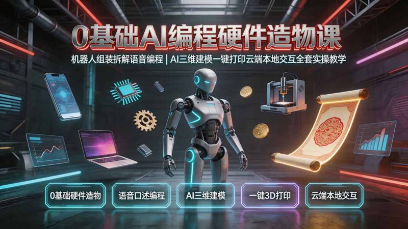 0基础AI编程硬件造物课|机器人组装拆解语音编程,AI三维建模一键打印云端本地交互全套实操教学-紫橙项目网