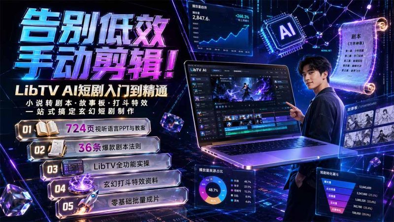 告别低效手动剪辑！LibTV AI短剧入门到精通，小说转剧本方法，故事板打斗特效一站式搞定玄幻短剧制作-紫橙项目网