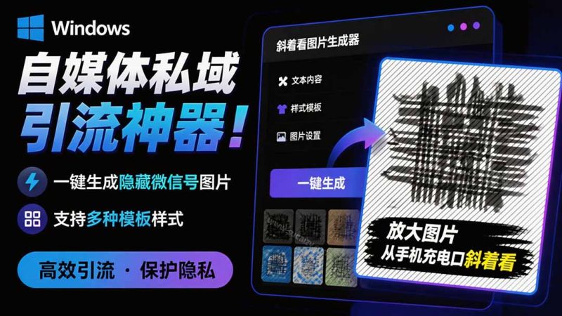 Windows自媒体私域引流神器！一键生成隐藏微信号图片，支持多种模板样式，完全免费 隐图工坊-紫橙项目网