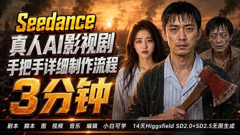 3分钟真人AI影视剧怎么做?SD 2.0手把手完整制作流程|Higgsfield 14天SD 2.0/2.5无限生成-紫橙项目网