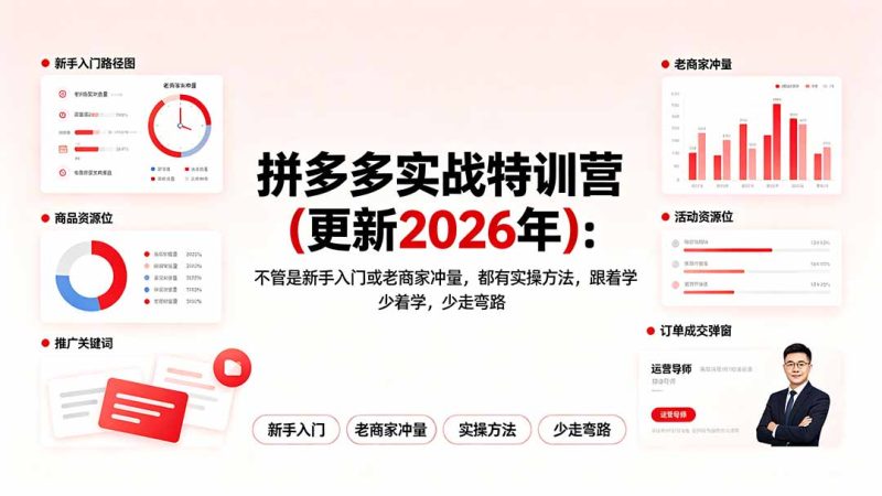 拼多多实战特训营(更新2026年):不管是新手入门或老商家冲量,都有实操方法,跟着学,少走弯路-紫橙项目网