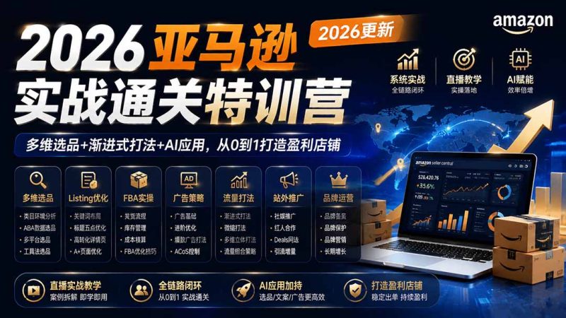 2026亚马逊实战通关特训营-2026更新，多维选品+渐进式打法+AI应用，从0到1打造盈利店铺-紫橙项目网