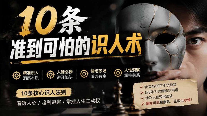 付费文章:分享10条准到可怕的识人术术,希望能帮到大家。-紫橙项目网
