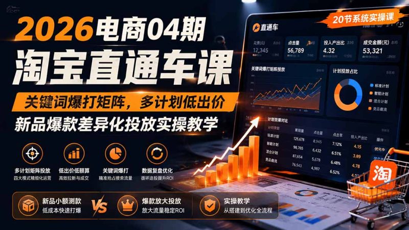 2026电商04期淘宝直通车课|关键词爆打矩阵,多计划低出价,新品爆款差异化投放实操教学-紫橙项目网