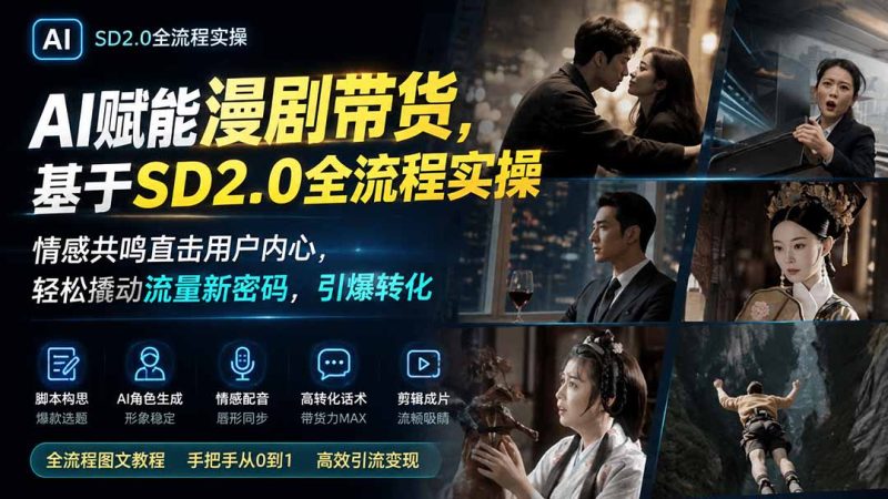 AI赋能漫剧带货,基于SD2.0全流程实操;情感共鸣直击用户内心,轻松撬动流量新密码,引爆转化-紫橙项目网