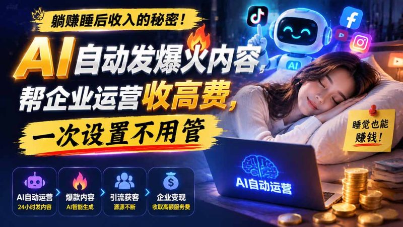 躺赚睡后收入的秘密!AI 自动发爆火内容,帮企业运营收高费,一次设置不用管【原创双语字幕】-紫橙项目网
