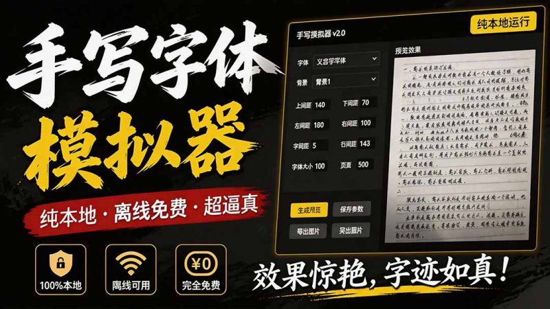罚抄神器!罚抄10万字都不在怕了,手写字体模拟生成器,附带新整理背景图和字体,纯本地离线运行-紫橙项目网