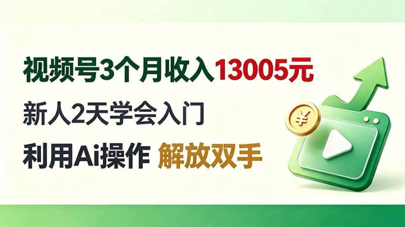 视频号3个月收入13005元, 新人2天学会入门, 利用Ai操作 解放双手!-紫橙项目网