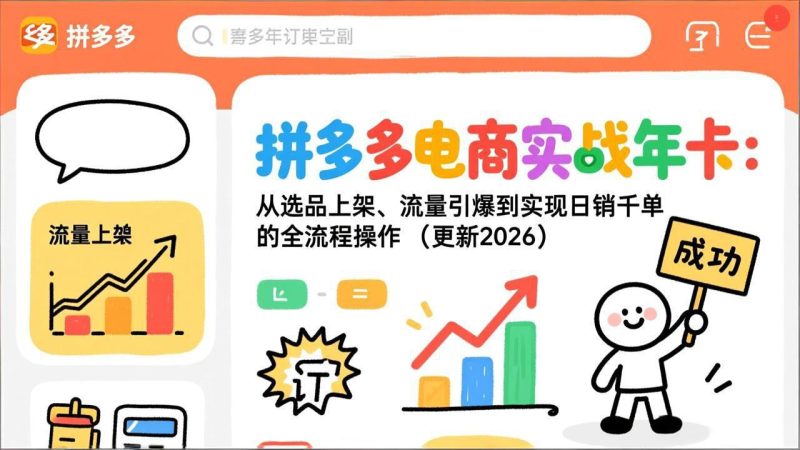 拼多多电商实战年卡:从选品上架、流量引爆到实现日销千单的全流程操作(更新2026年8月)-紫橙项目网