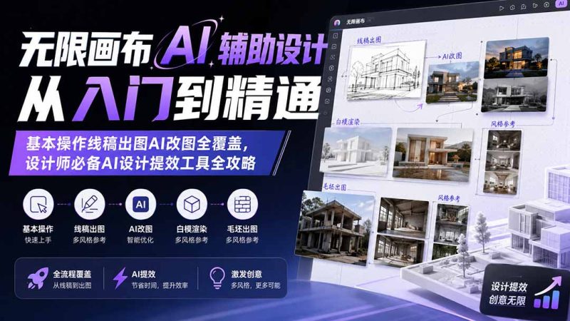 无限画布AI辅助设计从入门到精通;基本操作线稿出图AI改图全覆盖,设计师必备AI设计提效工具全攻略-紫橙项目网