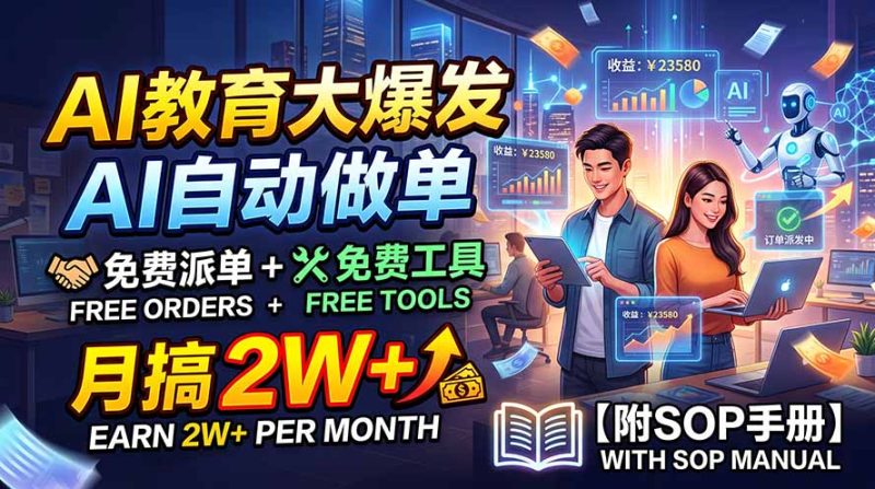 AI教育大爆发,AI自动做单,免费派单+免费工具,月搞2W+【附SOP手册】-紫橙项目网