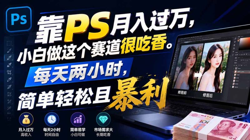 靠PS月入过万,小白做这个赛道很吃香。每天两小时,简单轻松且暴利-紫橙项目网