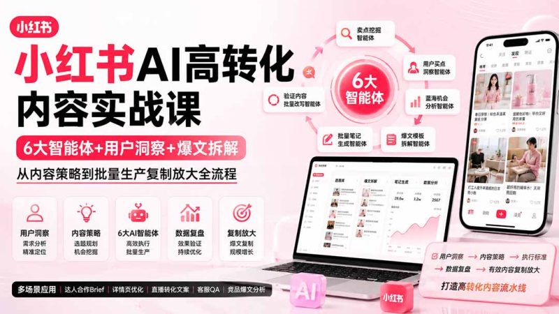 小红书AI高转化内容实战课:6大智能体+用户洞察+爆文拆解,从内容策略到批量生产复制放大全流程 - 中创网