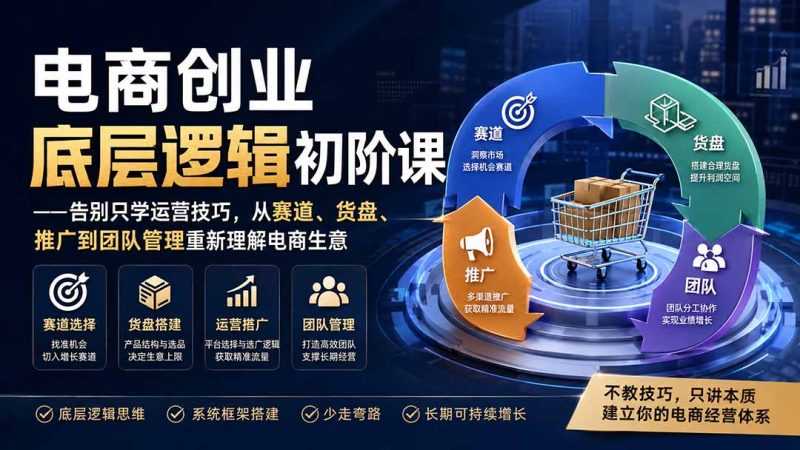 电商创业底层逻辑初阶课——告别只学运营技巧，从赛道、货盘、推广到团队管理重新理解电商生意-紫橙项目网