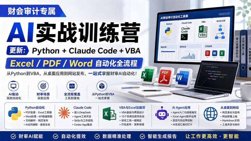 财会审计专属 AI实战训练营:Python+Claude Code+VBA,Excel/PDF/Word自动化全流程 (更新)-紫橙项目网