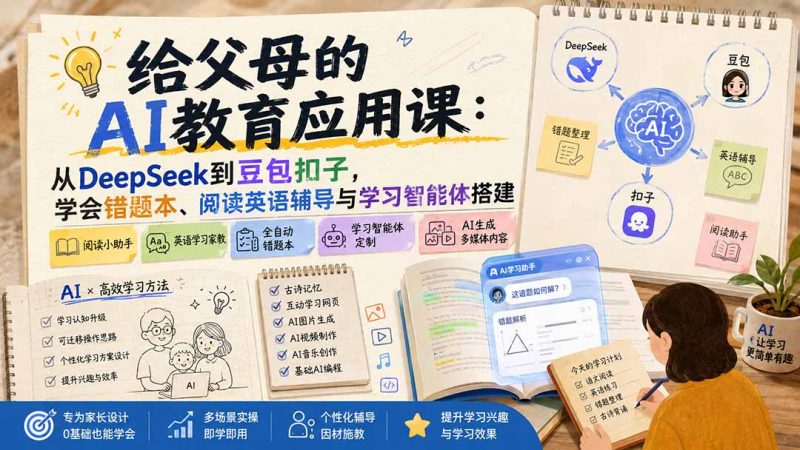 给父母的AI教育应用课:从DeepSeek到豆包扣子,学会错题本、阅读英语辅导与学习智能体搭建-紫橙项目网