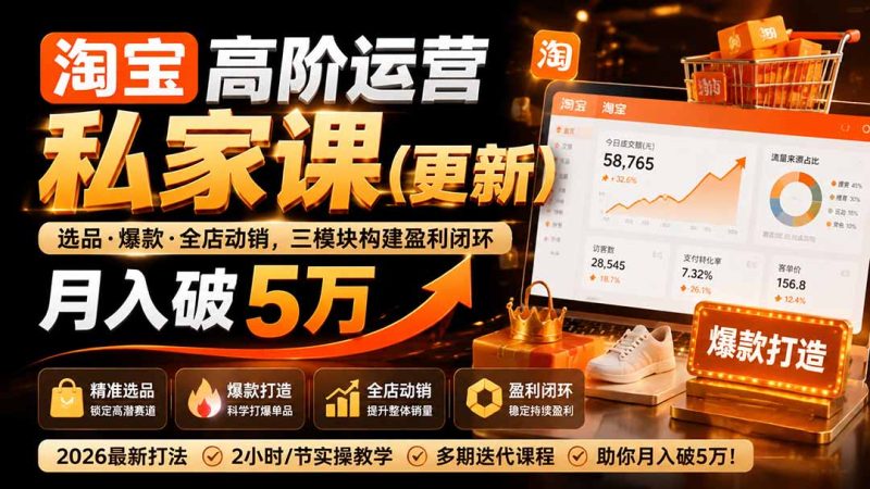 淘宝高阶运营私家课（更新26年）：选品、爆款、全店动销，三模块构建盈利闭环，月入破5万-紫橙项目网