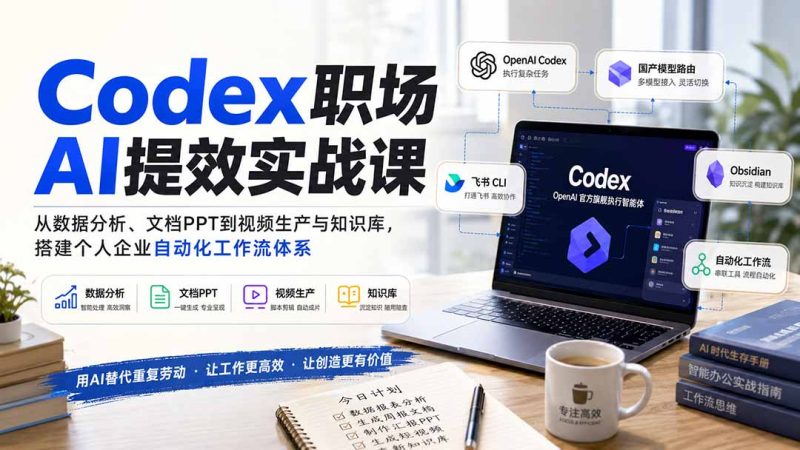 Codex职场AI提效实战课:从数据分析、文档PPT到视频生产与知识库,搭建个人企业自动化工作流体系-紫橙项目网