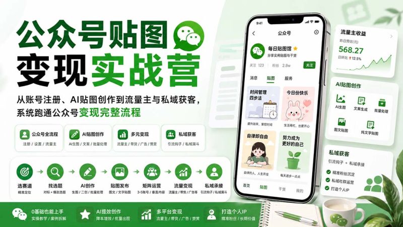公众号贴图变现实战营:从账号注册、AI贴图创作到流量主与私域获客,系统跑通公众号变现完整流程-紫橙项目网