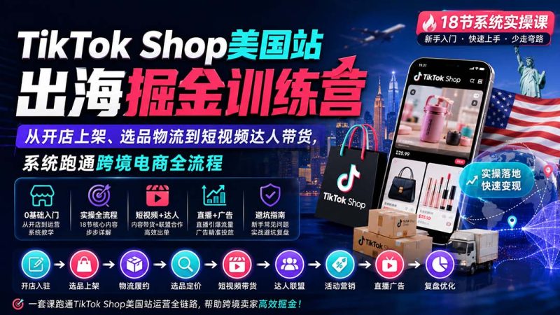 TikTok Shop美国站出海掘金训练营：从开店上架、选品物流到短视频达人带货，系统跑通跨境电商全流程-紫橙项目网