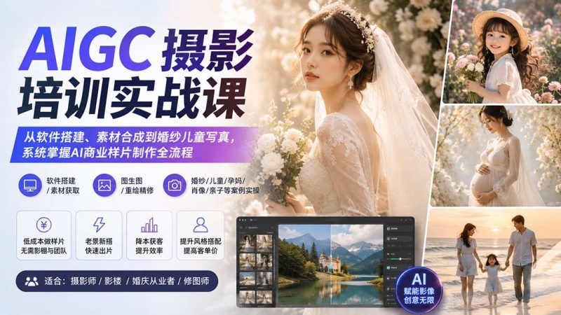 AIGC摄影培训实战课：从软件搭建、素材合成到婚纱儿童写真，系统掌握AI商业样片制作全流程 - 中创网