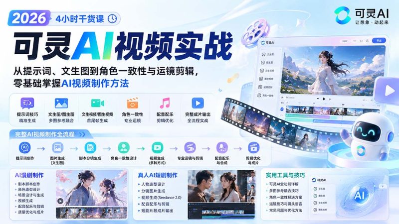 2026可灵AI视频实战-4小时干货课:从提示词、文生图到角色一致性与运镜剪辑,零基础掌握AI视频制作方法-紫橙项目网