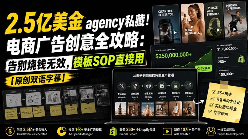 2.5亿美金agency私藏！电商广告创意全攻略：告别烧钱无效，模板SOP直接用【原创双语字幕】-紫橙项目网