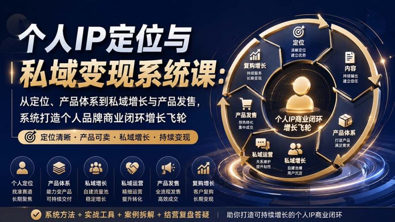 个人IP定位与私域变现系统课:从定位、产品体系到私域增长与产品发售,系统打造个人品牌商业闭环增长飞轮-紫橙项目网