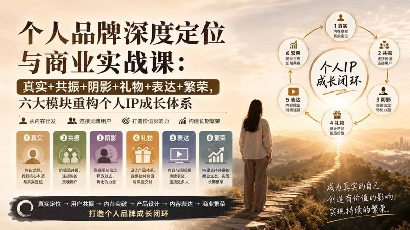 个人品牌深度定位与商业实战课:真实+共振+阴影+礼物+表达+繁荣,六大模块重构个人IP成长体系-紫橙项目网