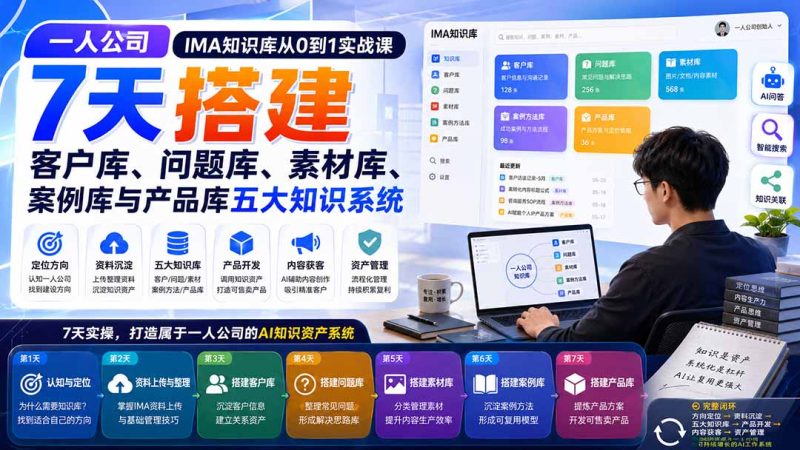 一人公司IMA知识库从0到1实战课:7天搭建客户库、问题库、素材库、案例库与产品库五大知识系统-紫橙项目网
