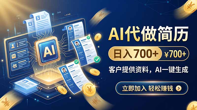 AI代做简历,日入700+,客户提供资料,AI一键生成-紫橙项目网
