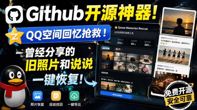 Github开源神器!QQ空间回忆抢救!曾经分享的旧照片和说说一键恢复!-紫橙项目网