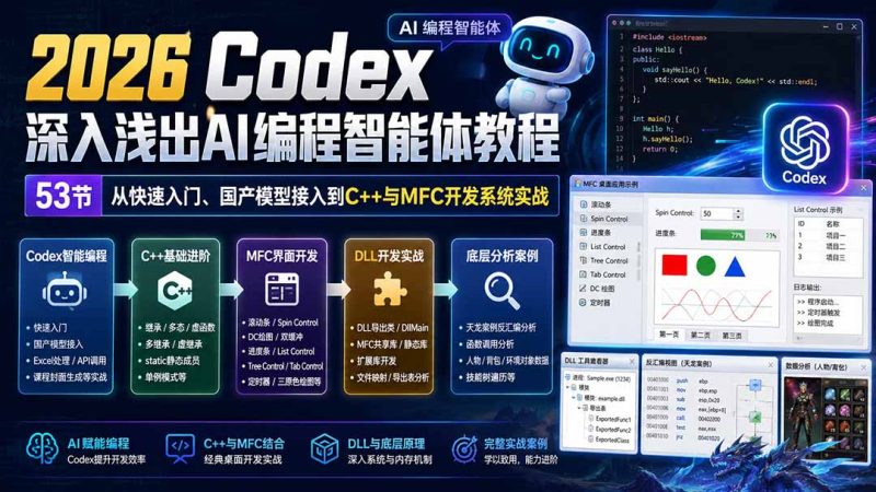 2026 Codex深入浅出AI编程智能体教程:53节从快速入门、国产模型接入到C++与MFC开发系统实战-紫橙项目网