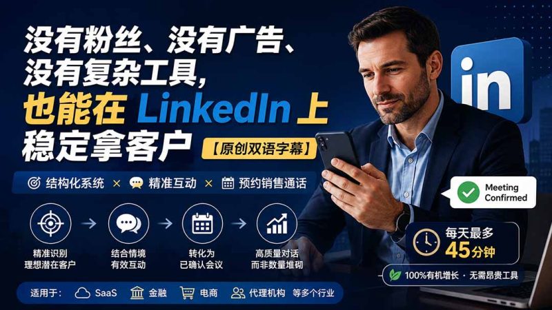 没有粉丝、没有广告、没有复杂工具,也能在 LinkedIn 上稳定拿客户【原创双语字幕】-紫橙项目网