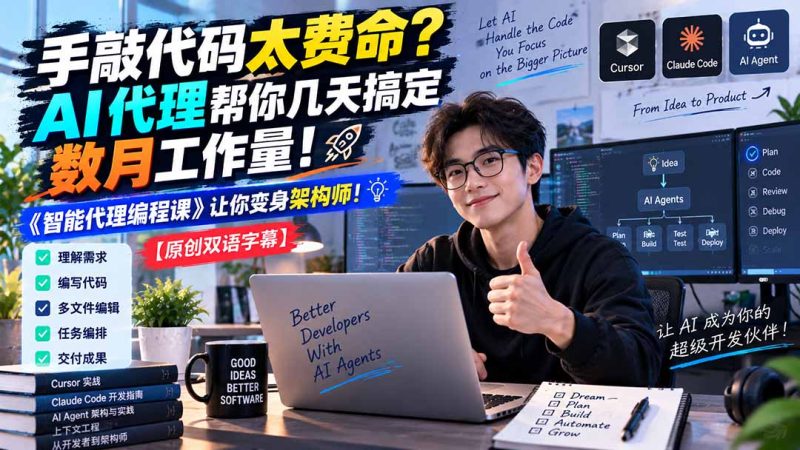 手敲代码太费命?AI 代理帮你几天搞定数月工作量!《智能代理编程课》让你变身架构师-紫橙项目网