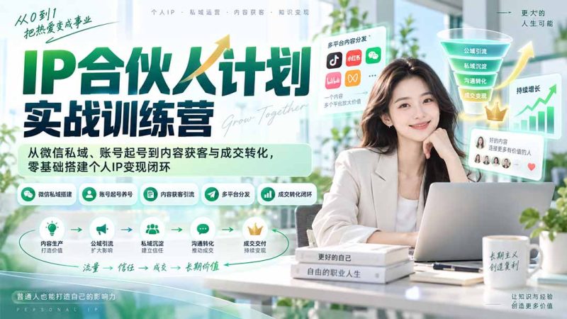 IP合伙人计划实战训练营-更新:从微信私域、账号起号到内容获客与成交转化,零基础搭建个人IP变现闭环-紫橙项目网